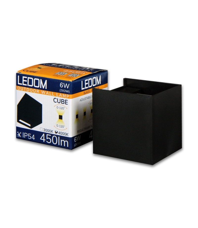 LEDOM Kinkiet zewnętrzny LED 2x3W 3000K IP54 czarny CUBE LEDOM 478146