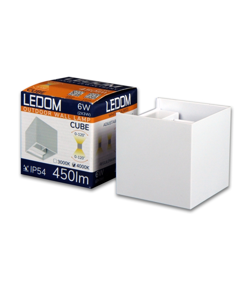 LEDOM Kinkiet zewnętrzny LED 2x3W 3000K IP54 biały CUBE LEDOM 478153