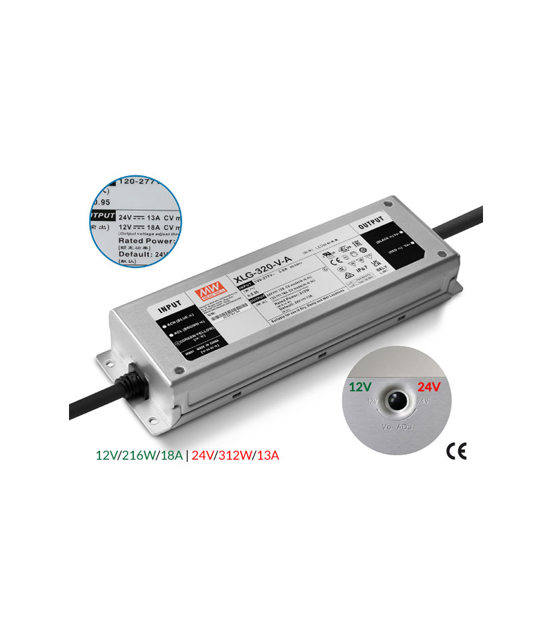 Zasilacz XLG-320-V-A 18A/13A 216W/312W 12V/24V IP67 Mean Well XLG-320-V-A Mean Well XLG-320-V-A