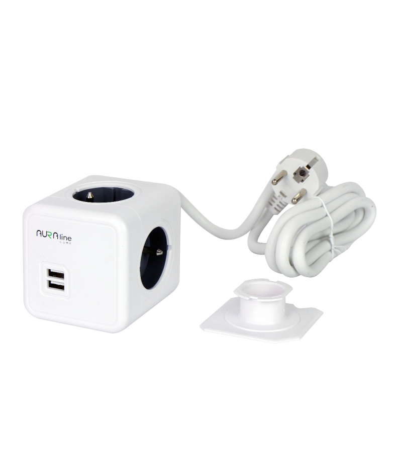 Przedłużacz CUBE 4 gniazda + 2xUSB 1,5m 16A/3680W Schuko AURA line AURA line 205772 AURA line 205772