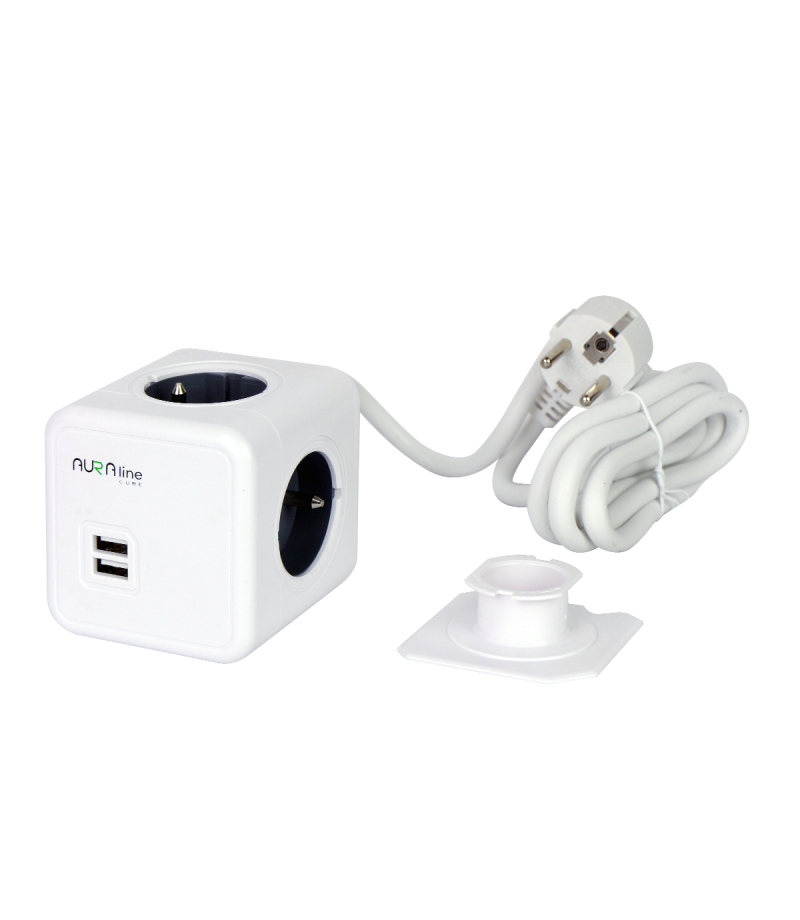 Przedłużacz CUBE 4 gniazda + 2xUSB 1,5m 16A/3680W Schuko  AURA line 205772