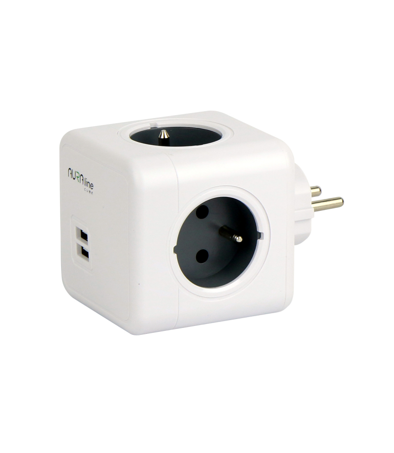 Rozgałęźnik CUBE 4 gniazda + 2xUSB 16A/3680W Schuko AURA line AURA line 205765 AURA line 205765