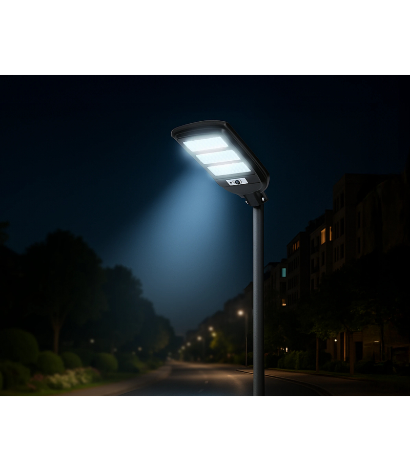Oprawa uliczna SUNSTREET 100W SOLARNA barwa zimna CZUJNIK RUCHU + PILOT 750lm IP54 PRIME